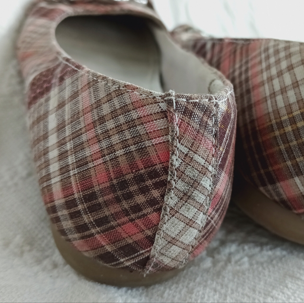 American Eagle Outfitters Pink Plaid Flats Silver Buckles Sparkly Flats School - Picture 8 of 14